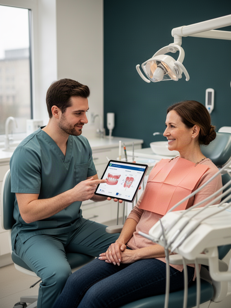 Dentist explaining a treatment plan to a patient